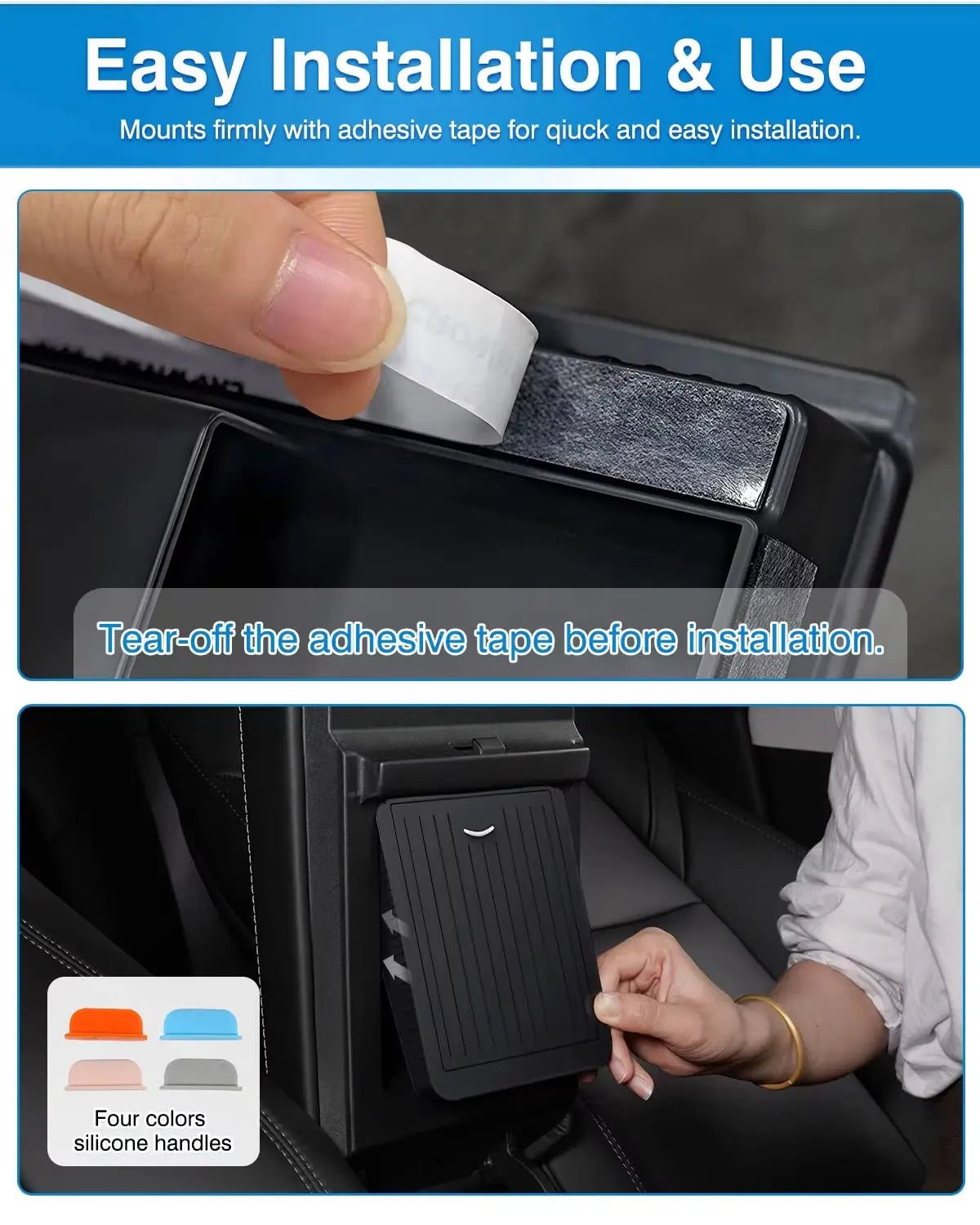 Tesla Model 3 Highland Armrest Privacy Storage Box Flocking — Installation View