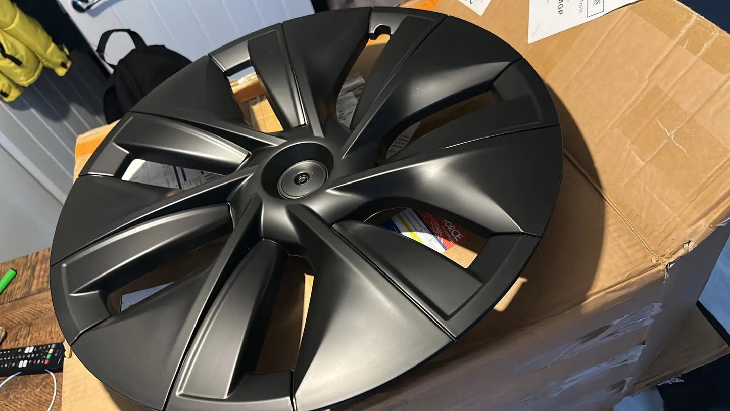 Tesla Model Y 19 Inch Hubcaps Gemini Wheel Covers — Side Profile View