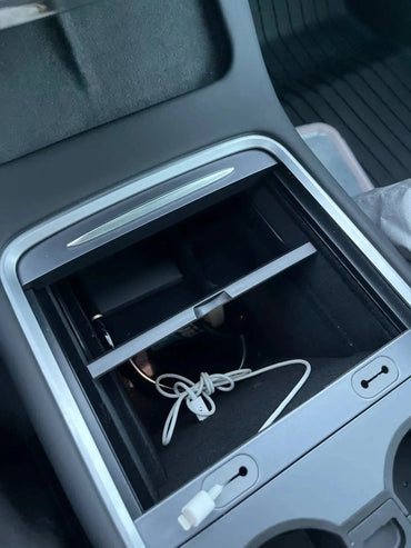 Tesla Model Y Rear Console Storage Organizer Flocking — Detail View Australia