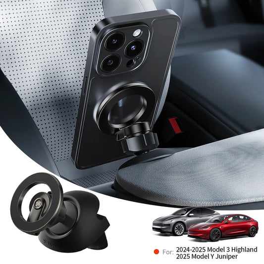for New Tesla Model 3 Y Juniper Highland 2025 Strong Magnetic Phone Holder 360 Degree Rotation Metal Car Mount for All Phones