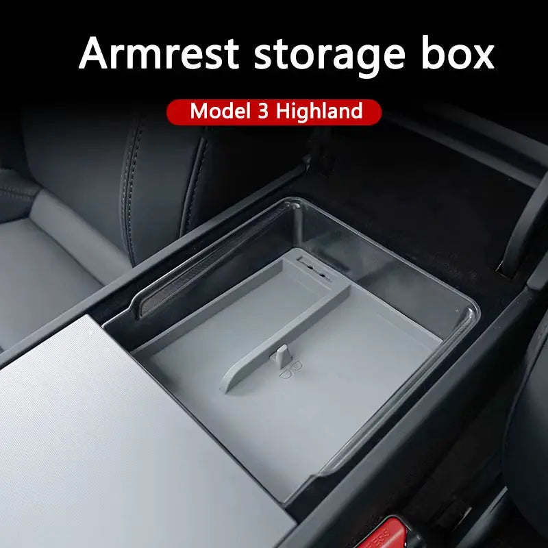 Highland Model 3 ABS Silicone PC Storage Box Car Armrest Box Suitable for Tesla New Model 3 Highland Car Interior Storage Box