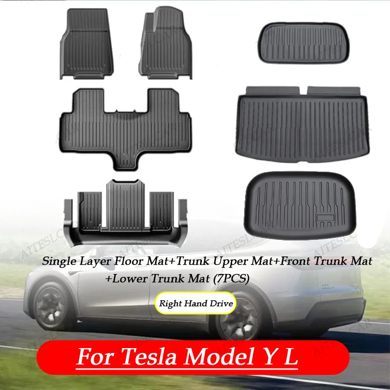 For Tesla Model Y L Launch 2026 Juniper 2025+ TPE Car Floor Mats Pedals Luggage Trunk Mat Set Four Seasons Waterproof Anti-S