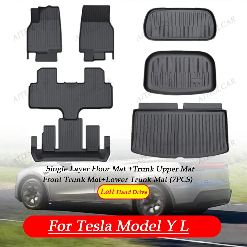 For Tesla Model Y L Launch 2026 Juniper 2025+ TPE Car Floor Mats Pedals Luggage Trunk Mat Set Four Seasons Waterproof Anti-S