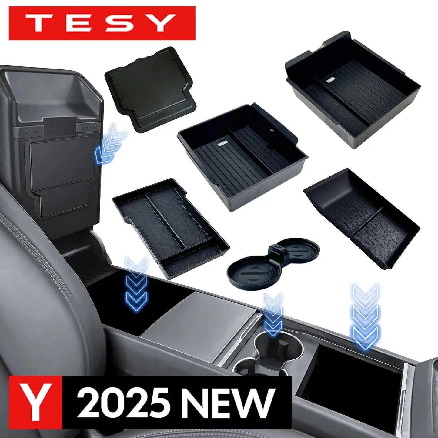 Tesla Model Y Console Armrest Storage Box 2025 Juniper — Detail View Australia