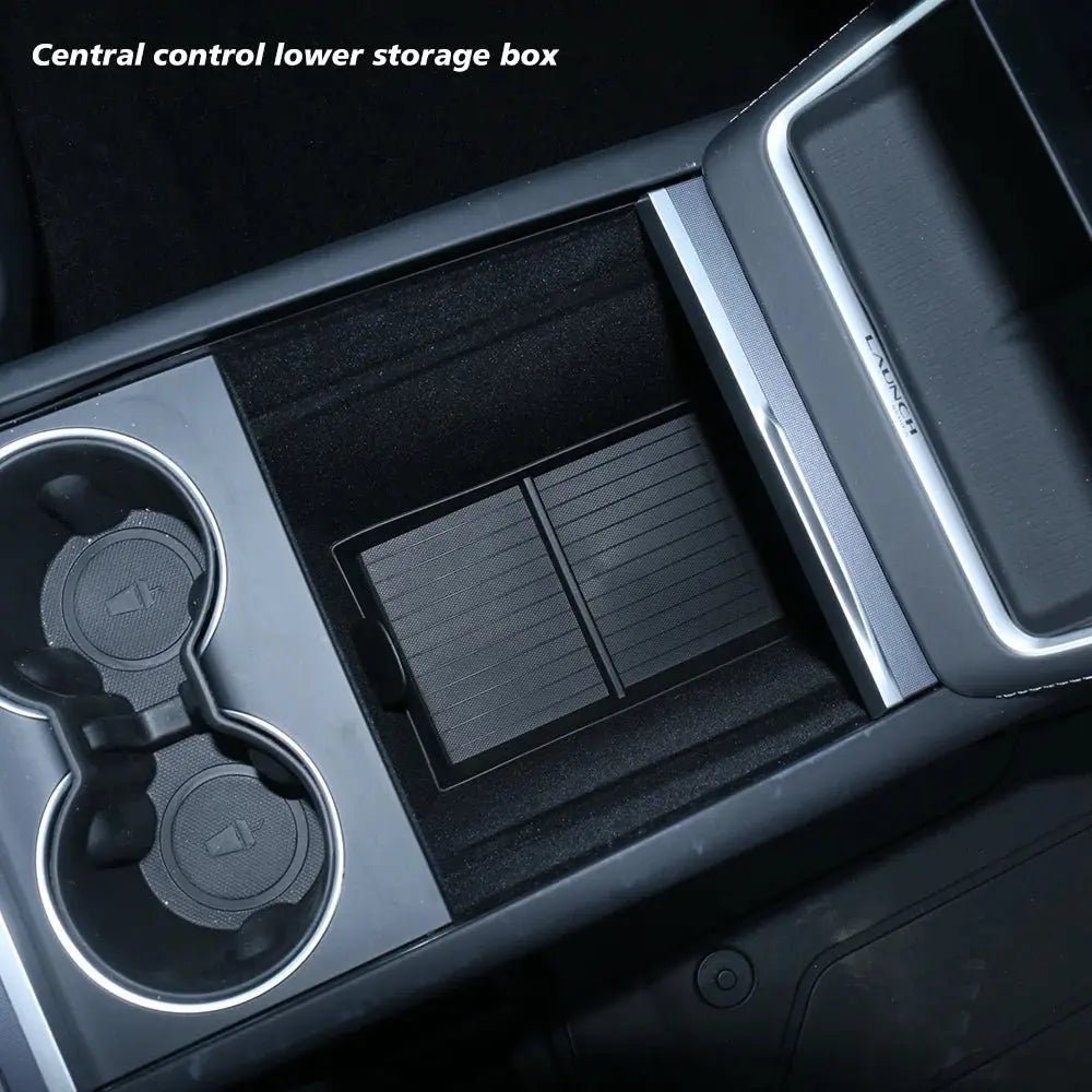 Tesla Model Y Console Armrest Storage Box 2025 Juniper — Installation View