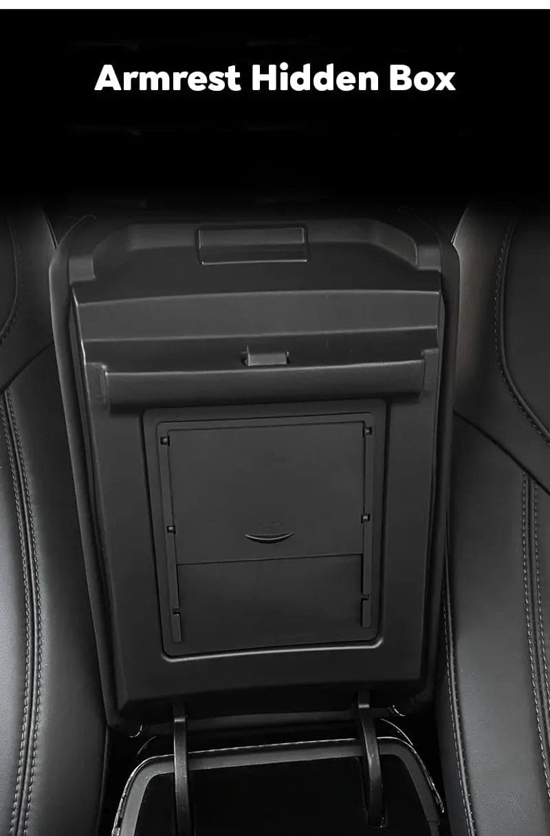 Tesla Model Y Armrest Privacy Storage Box Flocking — Detail View Australia