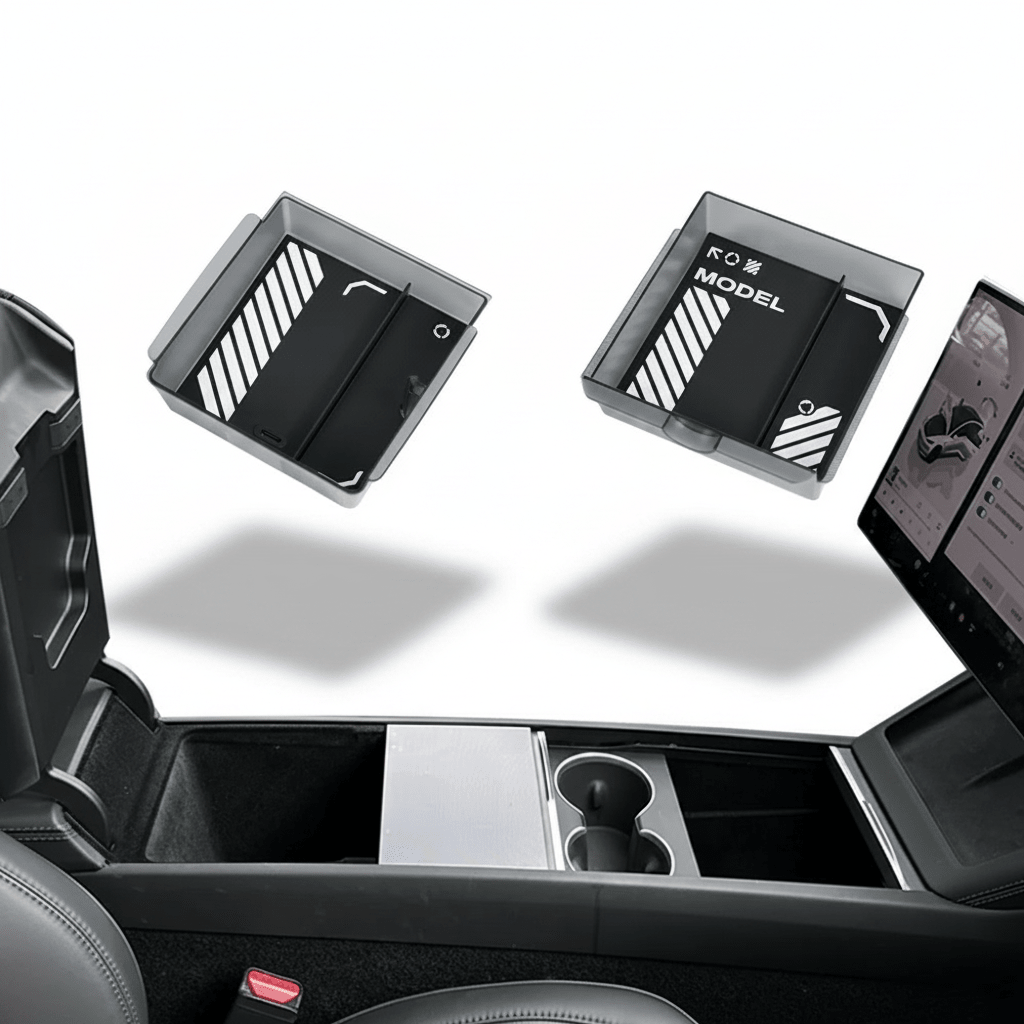 Tesla Model Y L Console Storage Organiser — Translucent ABS (2Pcs) - Tes Accessories