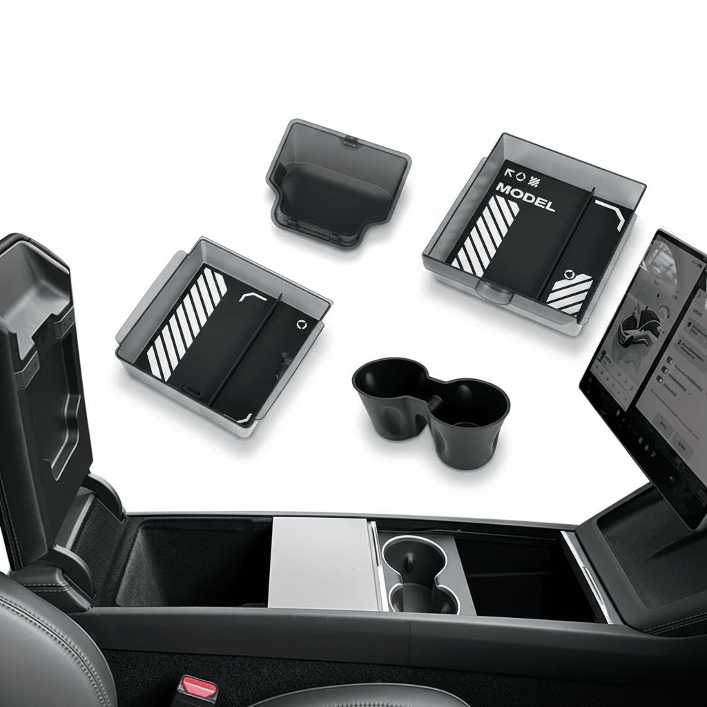 Tesla Model Y L Console Storage Organiser — Translucent ABS (2, 4 Pcs) - Tes Accessories