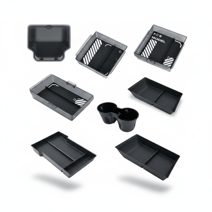 Tesla Model Y L Console Storage Organiser — Translucent ABS ( 6 Pcs) - Tes Accessories