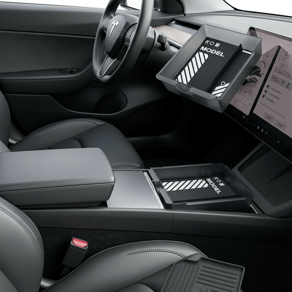 Tesla Model Y L Console Storage Organiser — Translucent ABS (4 Pcs) - Tes Accessories