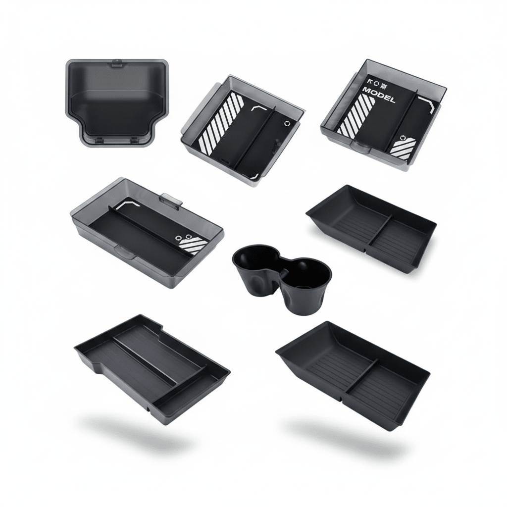 Tesla Model Y L Console Storage Organiser — Translucent ABS (2, 4 or 6 Pcs) - Tes Accessories