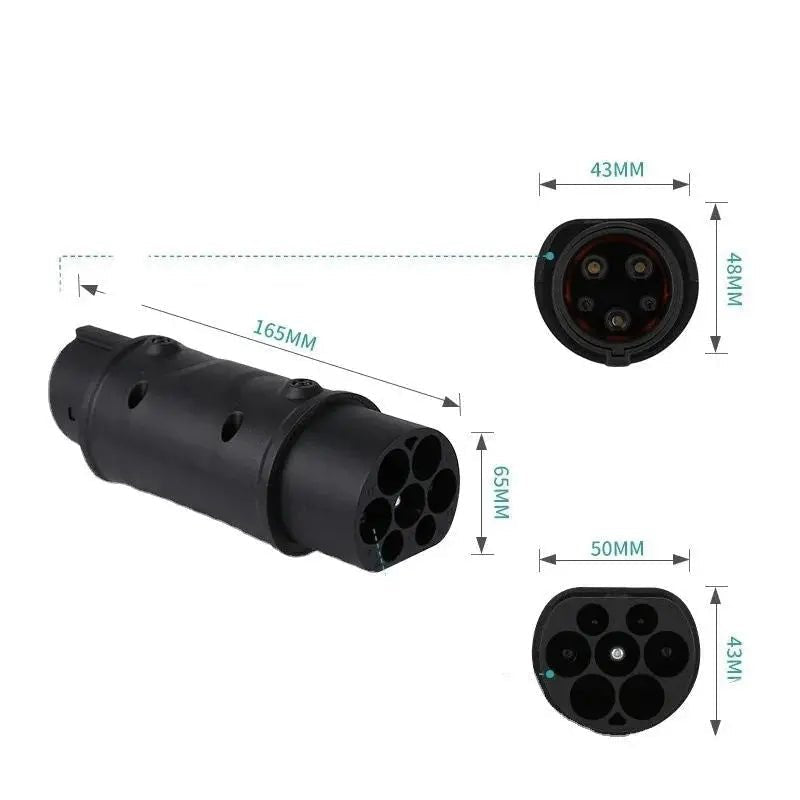 Type 2 to Type 1 EV Charger Adapter — Close-Up Detail